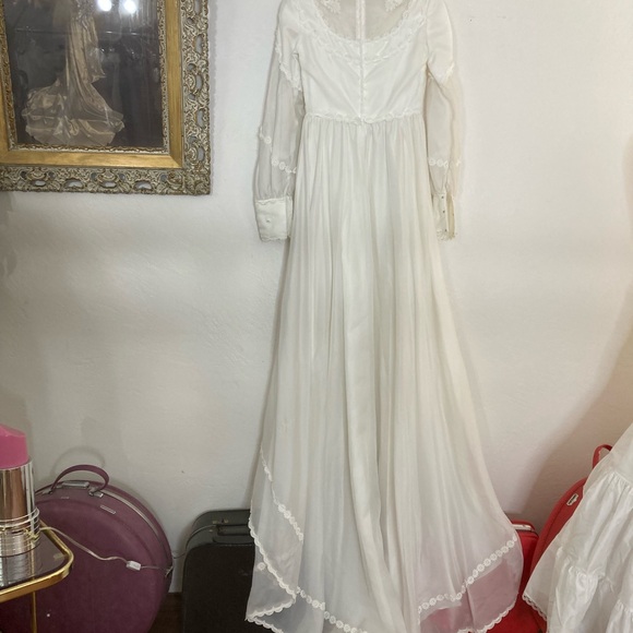 1960s boho retro prairie cottage core groovy daisy lace formal wedding dress sm - Picture 6 of 8